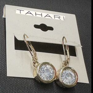 Vintage Tahari Gold Tone Clear Cut Crystals Drop Earrings
